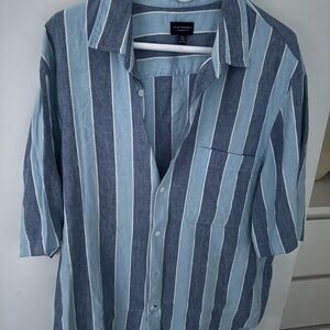 Club Monaco Blue and White Striped Casual Shirt